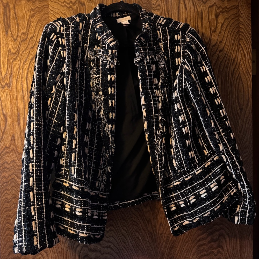 Chico's Black and Cream Textured Blazer
